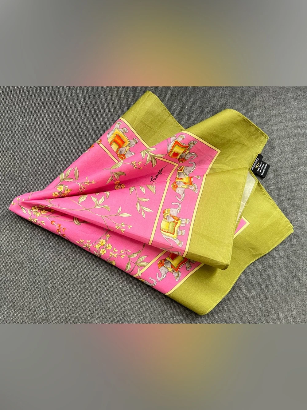 Jim Thompson Hot Pink Floral Cotton Scarf with Elephant Border